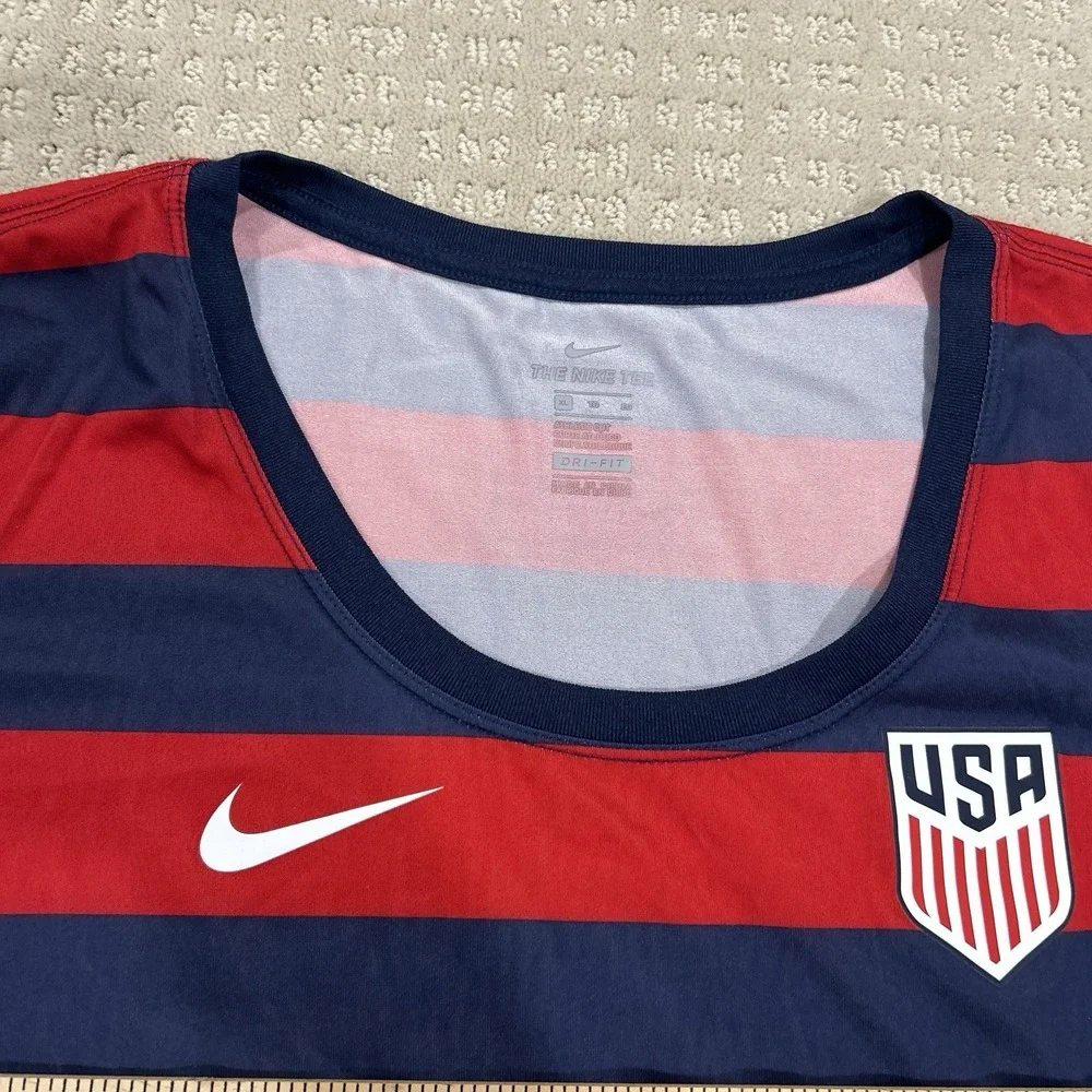 Nike Dri Fit Team USA World Cup Striped Red Blue Soccer Jersey Women's XL 2017